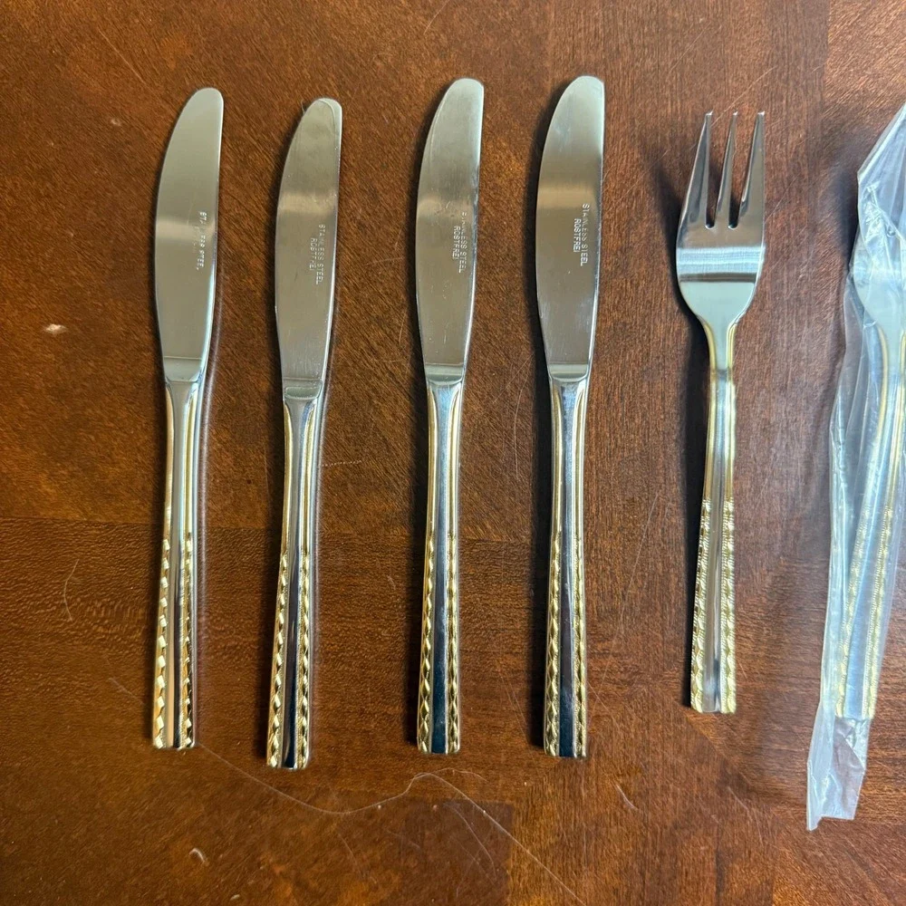 18/8 Rostfrei Stainless‎ Steel Flatware Gold Accent Mixed Lot Knives Forks